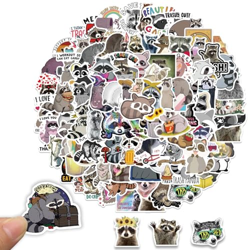 100 Stück Raccoon Aufkleber,Waschbär Sticker,Wasserfeste Aufkleber,Waschbär Geschenk,Skateboard Sticker,Sticker Tiere,Raccoon Stickers Set für DIY Laptop Auto Motorrad Fahrrad (3-6cm) von vcsjw