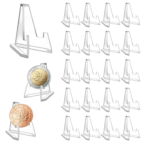 vcsjw 24 Stück Kartenständer,Kunststoff Mini Staffelei,Transparenter Karten Ständer für Coin Holder Münzständer Taschenuhren Medaillen - 54mm von vcsjw