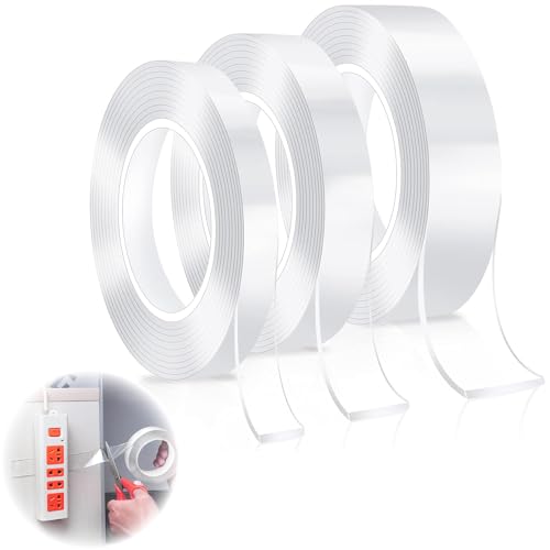 vcsjw 3 Rollen Nano Tape 10/20/30 mm Breite 3m Länge,Doppelseitiges Klebeband Extra Stark Transparent,Nano Klebeband Doppelseitig,Waschbar und Rückstandslos Entfernbar,für Teppich,Foto Wand von vcsjw