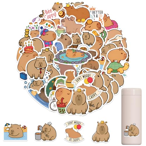 vcsjw 50 Stück Capybara Sticker,Meerschweinchen Aufkleber,Capibara Geschenk,Capybara Sachen Wasserdicht Vinyl Stickers für Skateboard Laptop Wasserflaschen Auto Fahrrad Scrapbook Deko von vcsjw