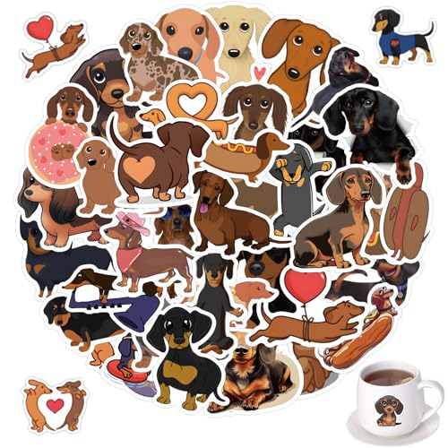 vcsjw 60 Stück Dackel Sticker,Dackel-Hunde-Aufkleber,PVC wasserdichte Sticker Set Dackel Geschenke Dackel Deko Aufkleber für Hundeliebhaber Laptop Koffer Scrapbook Skateboard [4-8cm] von vcsjw