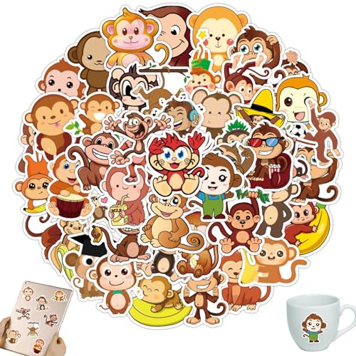 vcsjw Affen Aufkleber,50 Pcs Monkey Stickers,Animal AFFE Wasserdicht Vinyl Sticker für Laptop Scrapbook Skateboard Gepäck Auto,Geschenk für Freunde Familie von vcsjw