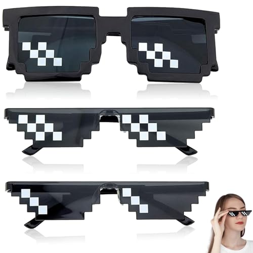 vcsjw Pixel Brille,3 Stück Pixel Mosaik Brille,Lustige Brillen,Party Brille,Lustige Sonnenbrillen,Thug Life Brille Coole Sonnenbrille für Party Verkleidungen Foto Requisiten - Schwarz,Unisex von vcsjw