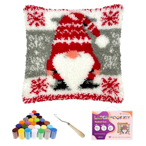 Knüpfhaken-Set mit Weihnachtswichteln für Erwachsene und Kinder, Anfänger, DIY-Knüpfkissen-Set, vorgedruckte Haken- und Knüpfteppich-Kits, Kreuzstich-Stickerei, Kissenbezug für Zuhause, Sofa, von veirousa