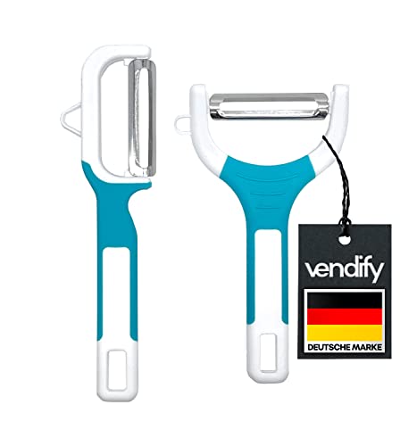 vendify® Sparschäler 2er-Set - Extra scharfe Edelstahl Klinge - Gemüseschäler in Y-Form - Schäler für Gemüse, Obst - Universalschäler - Kartoffelschäler mit Pendelklinge (Blau) von vendify