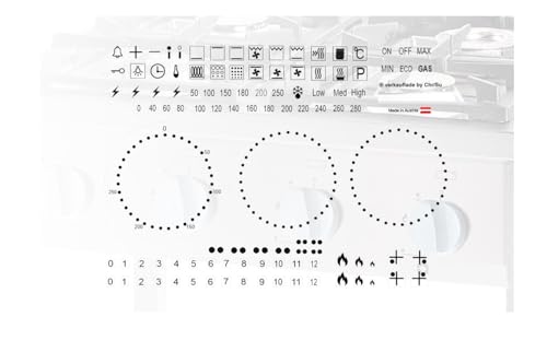 Herd Symbol Aufkleber Set als Kennzeichnung, Symbol Aufkleber für E-Herd und Gas Herd (RPM2/4/1) (schwarze Symbole auf transparenten Hintergrund) von verkauflade by Chr/Su