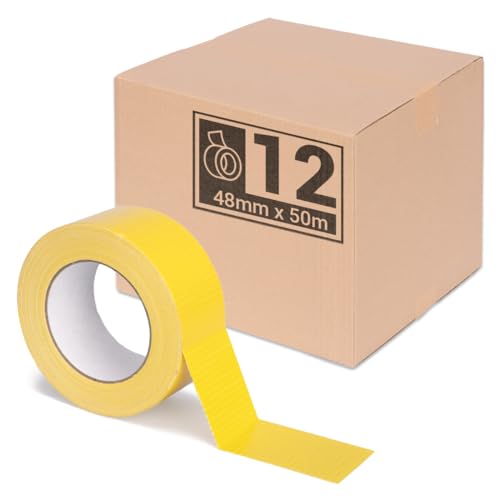 verpacking Premium Panzertape 50 m x 48 mm Gelb Gewebeband Gaffa Tape Reparaturband hohe Klebekraft Klebeband mit Naturkautschuk-Kleber (12 Stück) von verpacking