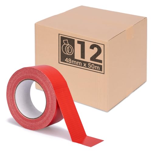 verpacking Premium Panzertape 50 m x 48 mm Rot Gewebeband Gaffa Tape Reparaturband hohe Klebekraft Klebeband mit Naturkautschuk-Kleber (12 Stück) von verpacking