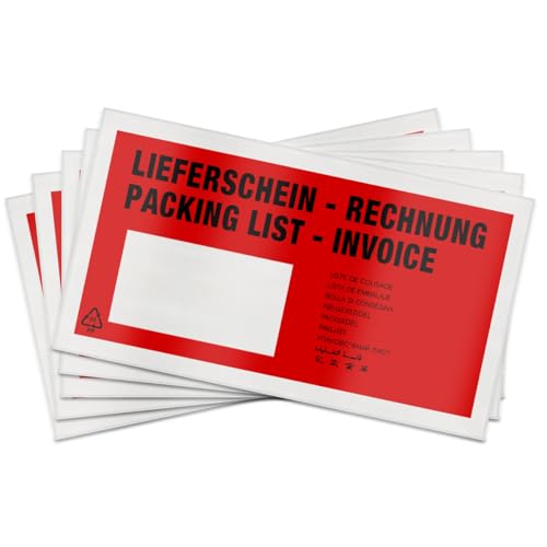 verpacking 500 selbstklebende Dokumententaschen 22,5 x 11 cm DIN Lang Rot Lieferscheintaschen Versanddokumententasche Paketbegleitscheintasche Rechnungstasche Lieferscheinumschlag von verpacking