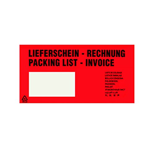 verpacking 600 Lieferscheintaschen Versandtaschen DIN Lang rot Bedruckt, selbstklebend, 225 x 110 mm von verpacking
