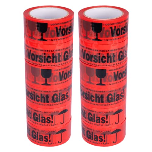 verpacking PP Klebeband 50 mm x 66 m Vorsicht Glas [Ausführung, Farbe & Stückzahl wählbar] Standard abrollend Paketklebeband Packband Verpackungsklebeband 12 Rollen von verpacking