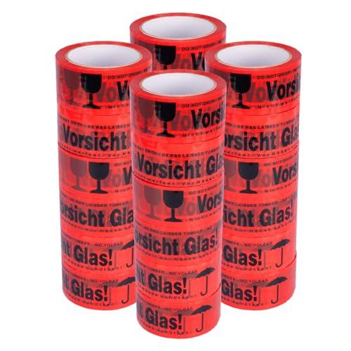 verpacking PP-Klebeband 50 mm x 66 m Vorsicht Glas [Ausführung, Farbe & Stückzahl wählbar] leise abrollend Paketklebeband Packband Verpackungsklebeband 24 Rollen von verpacking