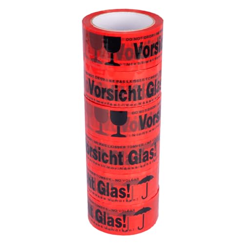 verpacking PP-Klebeband 50 mm x 66 m Vorsicht Glas [Ausführung, Farbe & Stückzahl wählbar] leise abrollend Paketklebeband Packband Verpackungsklebeband 6 Rollen von verpacking