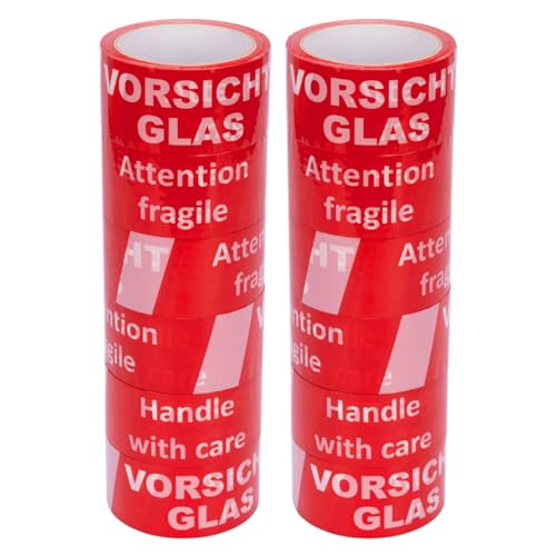 verpacking PP-Klebeband 50 mm x 66 m Vorsicht Glas [Ausführung, Farbe & Stückzahl wählbar] extra leise abrollend Paketklebeband Packband Verpackungsklebeband 12 Rollen von verpacking