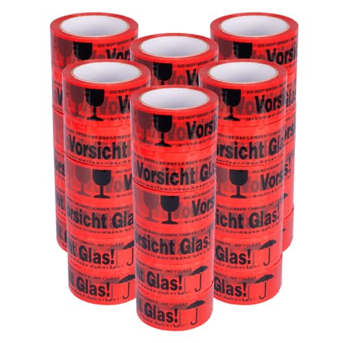 verpacking PP Klebeband 50 mm x 66 m Vorsicht Glas [Ausführung, Farbe & Stückzahl wählbar] Standard abrollend Paketklebeband Packband Verpackungsklebeband 36 Rollen von verpacking