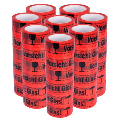 verpacking PP-Klebeband 50 mm x 66 m Vorsicht Glas [Ausführung, Farbe & Stückzahl wählbar] leise abrollend Paketklebeband Packband Verpackungsklebeband 48 Rollen von verpacking