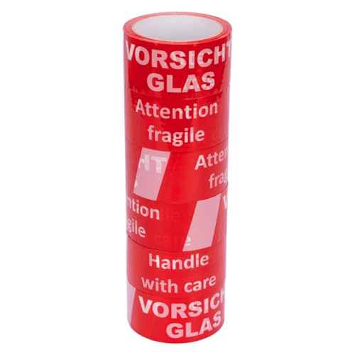 verpacking PP-Klebeband 50 mm x 66 m Vorsicht Glas [Ausführung, Farbe & Stückzahl wählbar] extra leise abrollend Paketklebeband Packband Verpackungsklebeband 6 Rollen von verpacking