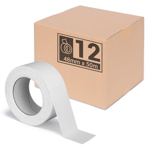 verpacking Premium Panzertape 50 m x 48 mm Weiß Gewebeband Gaffa Tape Reparaturband hohe Klebekraft Klebeband mit Naturkautschuk-Kleber (12 Stück) von verpacking