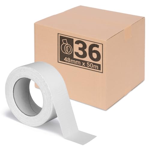 verpacking Premium Panzertape 50 m x 48 mm Weiß Gewebeband Gaffa Tape Reparaturband hohe Klebekraft Klebeband mit Naturkautschuk-Kleber (36 Stück) von verpacking