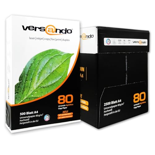 versando 2.500 Blatt Kopierpapier A4 HighWhite 80 Drucker-/Universalpapier 5x 500 Blatt PremiumWeiß CIE161 PEFC zertifiziert von versando