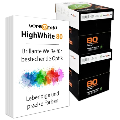 versando 5.000 Blatt Kopierpapier A4 HighWhite 80 Drucker-/Universalpapier 10x 500 Blatt PremiumWeiß CIE161 PEFC zertifiziert von versando