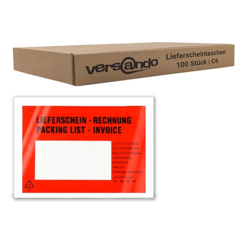 versando 100 Lieferscheintaschen C6 selbstklebend Dokumententaschen Begleitpapiertaschen rot/schwarz bedruckt Lieferschein/Rechnung von versando