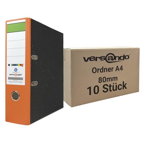 versando 10x breiter Premium Ordner DIN A4 Rücken 8cm Aktenordner Ringordner - Blauer Engel zertifiziert - orange von versando