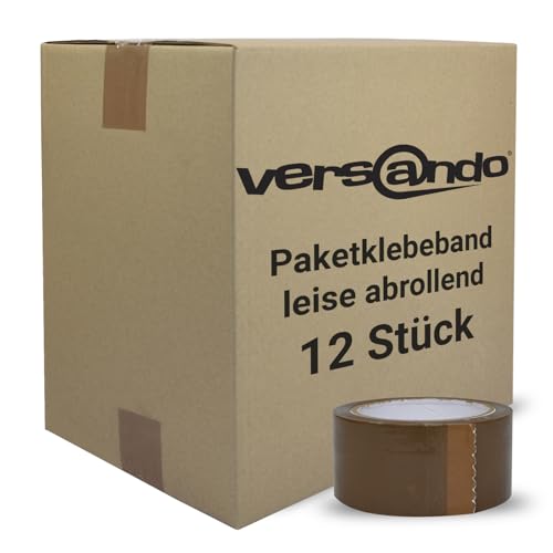 versando 12x geräuscharmes Packband braun 66m Klebeband zum Verpacken von Paketen + Kartons - starke Klebekraft leise abrollend 12 Rollen von versando