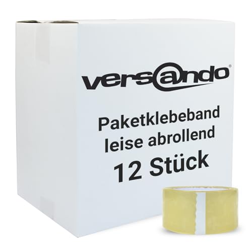 versando 12x geräuscharmes Packband transparent 66m Klebeband zum Verpacken von Paketen + Kartons - starke Klebekraft leise abrollend 12 Rollen von versando