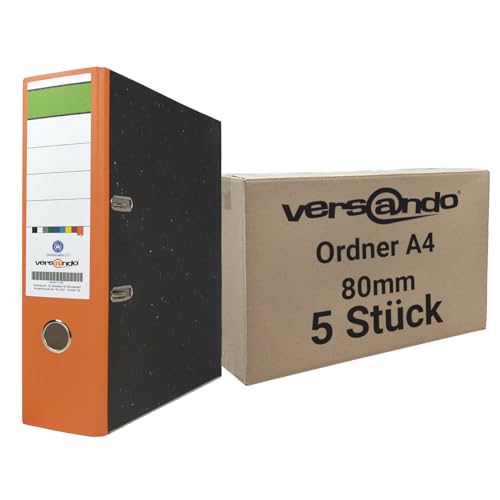 versando 5x breiter Premium Ordner DIN A4 Rücken 8cm Aktenordner Ringordner - Blauer Engel zertifiziert - orange von versando