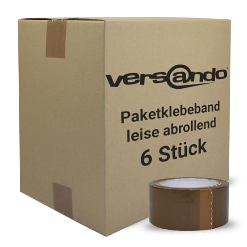 versando 6x geräuscharmes Packband braun 66m Klebeband zum Verpacken von Paketen + Kartons - starke Klebekraft leise abrollend 6 Rollen von versando