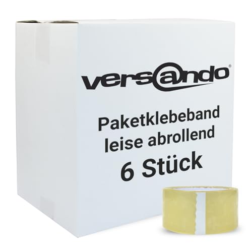 versando 6x geräuscharmes Packband transparent 66m Klebeband zum Verpacken von Paketen + Kartons - starke Klebekraft leise abrollend 6 Rollen von versando