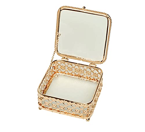 Schmuck Dekorative Box Elegant Metall quadrat Schmuckschatulle Schmuckaufbewahrung Geschenk für Muttertag und Hochzeite Geburtstag Transparent Gold (quadratisch) von veuan