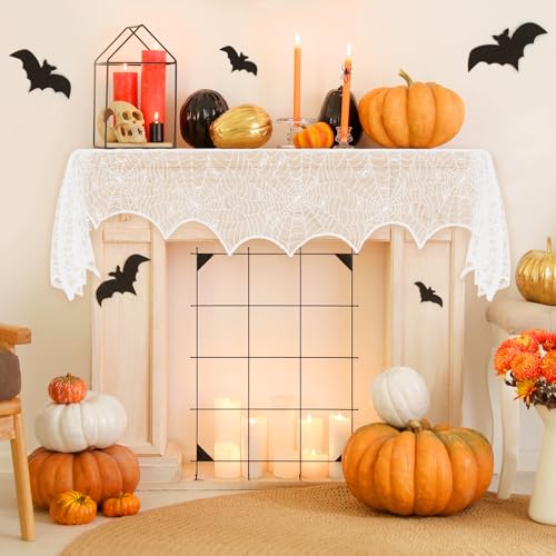 Halloween Tischdecke,1PCS Halloween Deko Spinnennetz,Halloween Deko,Halloween Deko Innen,Halloween Deko Outdoor,Tischdecke Halloween,Halloween Tuch Spinnennetz Gruseliges Tücher,Weiß Halloween Kamin von veyaltedl