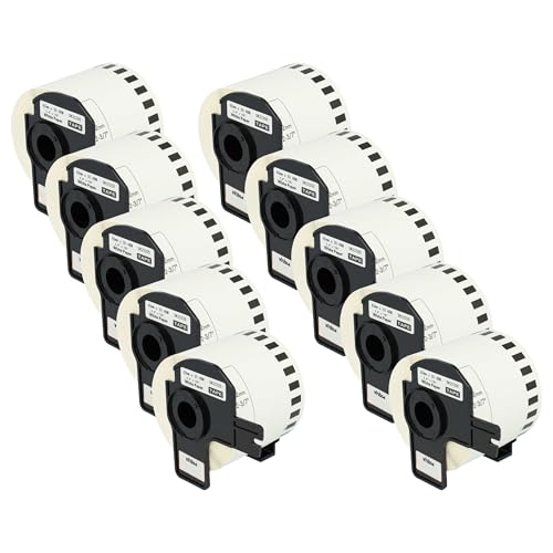 vhbw 10x Etiketten-Rolle mit Halter 62mm x 30,48m (1 Etikette) Ersatz für Brother DK-22205 für Etiketten-Drucker von vhbw