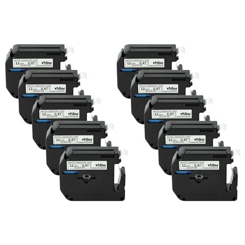 vhbw 10x Schriftband-Kassette kompatibel mit Brother P-Touch 65, 65SL, 70, 65SCCP, 55S, 65SB, 65VP, 55BM Etiketten-Drucker 8m x 12mm Schwarz auf Weiß von vhbw