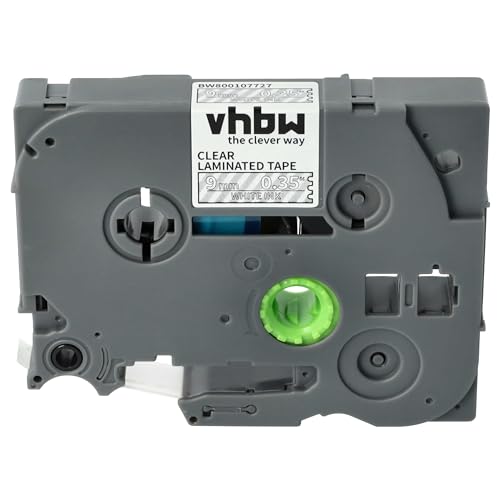 vhbw 1x Schriftband-Kassette kompatibel mit Brother PT D600, D450, D450VP, D400, D400VP, D200VP Etiketten-Drucker 8m x 9mm Weiß auf Transparent von vhbw