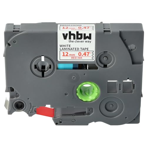 vhbw 1x Schriftband-Kassette kompatibel mit Brother PT H101GB, H107B, H101TB, H105, H108, H108GT, H105VP, H110 Etiketten-Drucker 12mm Rot auf Weiß von vhbw
