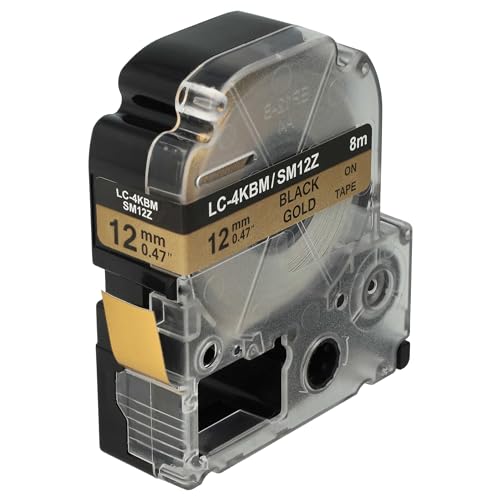 vhbw 1x Schriftband-Kassette kompatibel mit KingJim SR-PBW1, SR-RK1, SR6700D, SR750, SR950 Etiketten-Drucker 8m x 12mm Schwarz auf Gold von vhbw