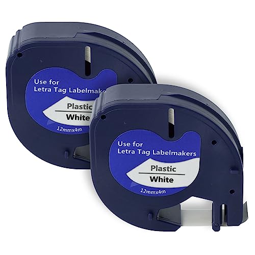 vhbw 2x Schriftband-Kassette kompatibel mit Dymo LetraTag LT-100H, LT-100T, QX50, XR Etiketten-Drucker 12mm Schwarz auf Weiß von vhbw