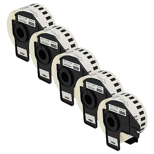 vhbw 5x Etiketten-Rolle mit Halter 38mm x 30,48m (1 Etikette) Ersatz für Brother DK-22225 für Etiketten-Drucker von vhbw