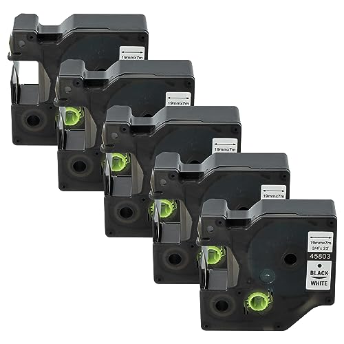 vhbw 5x Schriftband-Kassette Ersatz für Dymo 45803, D1, S0720830 für Etiketten-Drucker 19mm Schwarz auf Weiß von vhbw