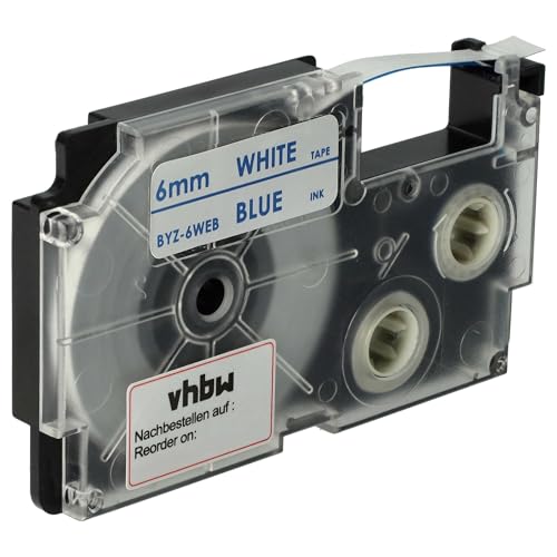 vhbw 1x Schriftband-Kassette kompatibel mit Casio KL-200, KL-130, KL-100E, KL-120, KL-1500, CW-L300 Etiketten-Drucker 8m x 6mm Blau auf Weiß von vhbw