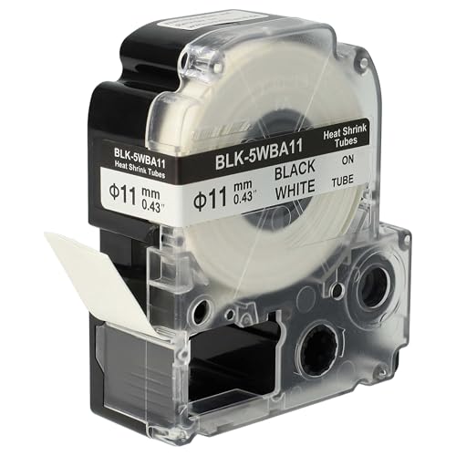 vhbw Schriftband-Kassette Ersatz für Epson LK-6WBA11, SU11W für Etiketten-Drucker Schwarz auf Weiß, Schrumpfschlauch-Kassette, 11 mm von vhbw