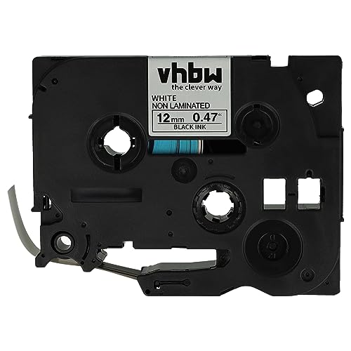 vhbw Schriftband-Kassette kompatibel mit Brother P-Touch 1850, 1830SC, 1830VP, 1850CC, 1810, 1830 Etiketten-Drucker 12mm Schwarz auf Weiß, Kunststoff von vhbw