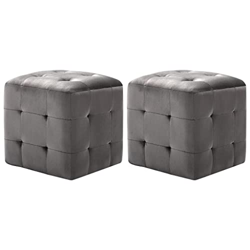 vidaXL 2X Pouf Sitzhocker Fußhocker Sitzpouf Puff Sitzpuff Fußbank Hocker Sitzwürfel Fußschemel Ottomane Polsterhocker Grau 30x30x30cm Samtstoff von vidaXL