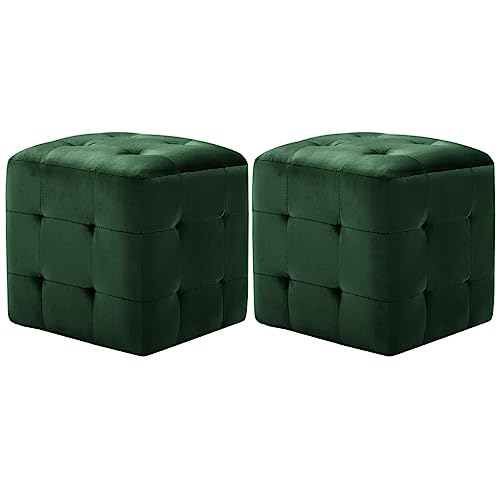 vidaXL 2X Pouf Sitzhocker Fußhocker Sitzpouf Puff Sitzpuff Fußbank Hocker Sitzwürfel Fußschemel Ottomane Polsterhocker Grün 30x30x30cm Samtstoff von vidaXL