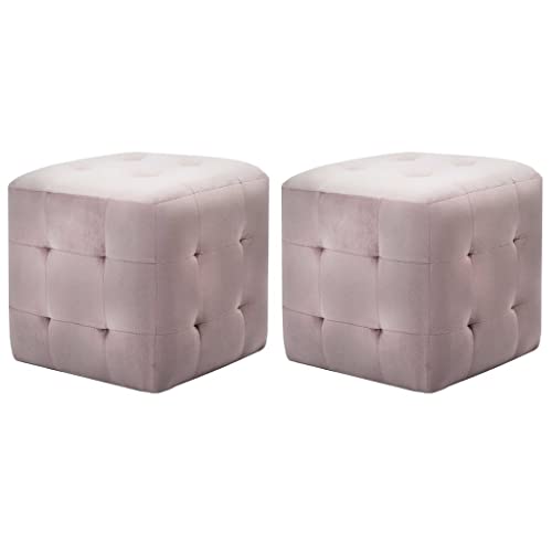 vidaXL 2X Pouf Sitzhocker Fußhocker Sitzpouf Puff Sitzpuff Fußbank Hocker Sitzwürfel Fußschemel Ottomane Polsterhocker Rosa 30x30x30cm Samtstoff von vidaXL