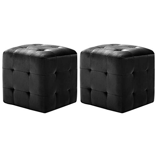 vidaXL 2X Pouf Sitzhocker Fußhocker Sitzpouf Puff Sitzpuff Fußbank Hocker Sitzwürfel Fußschemel Ottomane Polsterhocker Schwarz 30x30x30cm Samtstoff von vidaXL