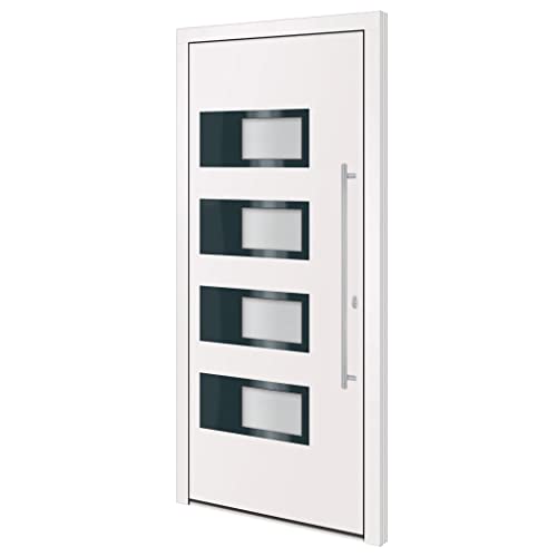 vidaXL Haustür, Tür mit Verstellbarer Scharniere, Eingangstür mit einem 5 Wege Sicherheitsschloss, Vordertür Aluminiumtür, Weiß Aluminium und PVC von vidaXL